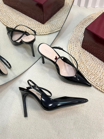 GUCCI HIGH SLINGBACK PUMP 10 CM IN BLACK GLOSSY CALFSKIN