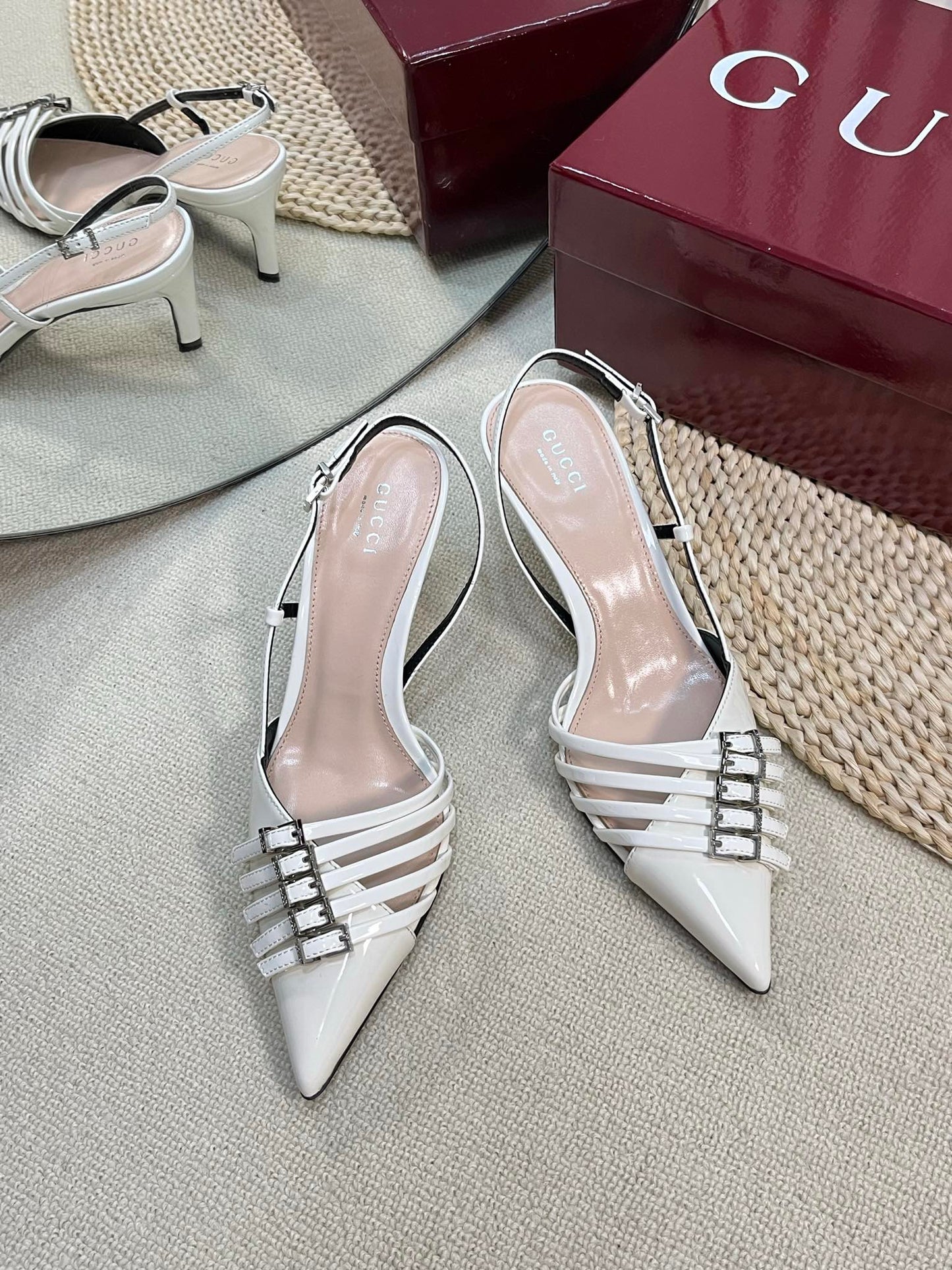 GUCCI SLINGBACK PUMP 6 CM IN WHITE GLOSSY CALFSKIN