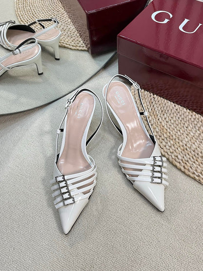 GUCCI SLINGBACK PUMP 6 CM IN WHITE GLOSSY CALFSKIN
