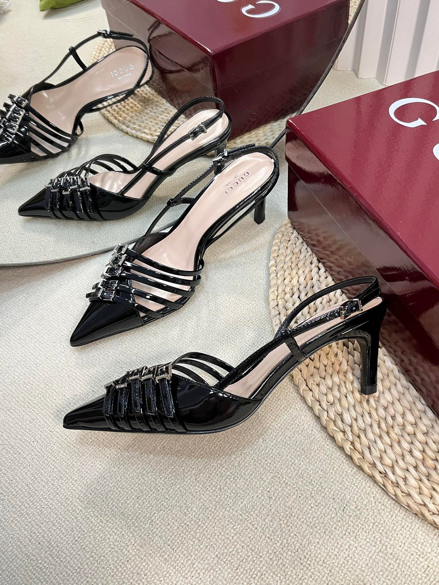 GUCCI SLINGBACK PUMP 6 CM IN BLACK GLOSSY CALFSKIN