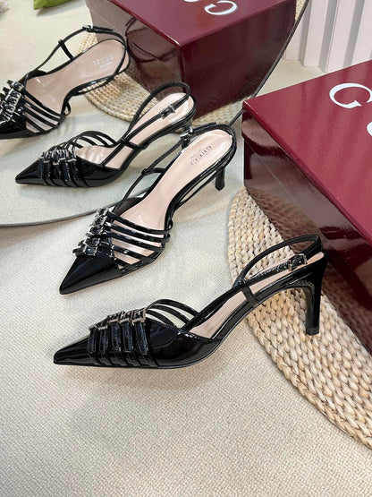 GUCCI SLINGBACK PUMP 6 CM IN BLACK GLOSSY CALFSKIN