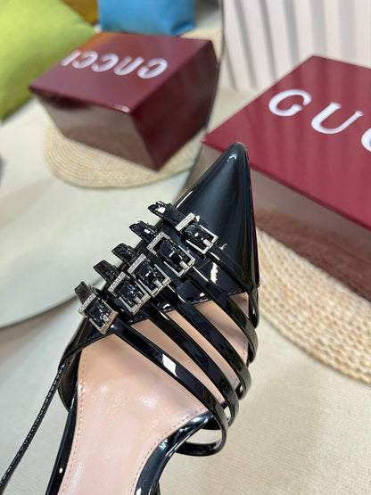 GUCCI SLINGBACK PUMP 6 CM IN BLACK GLOSSY CALFSKIN