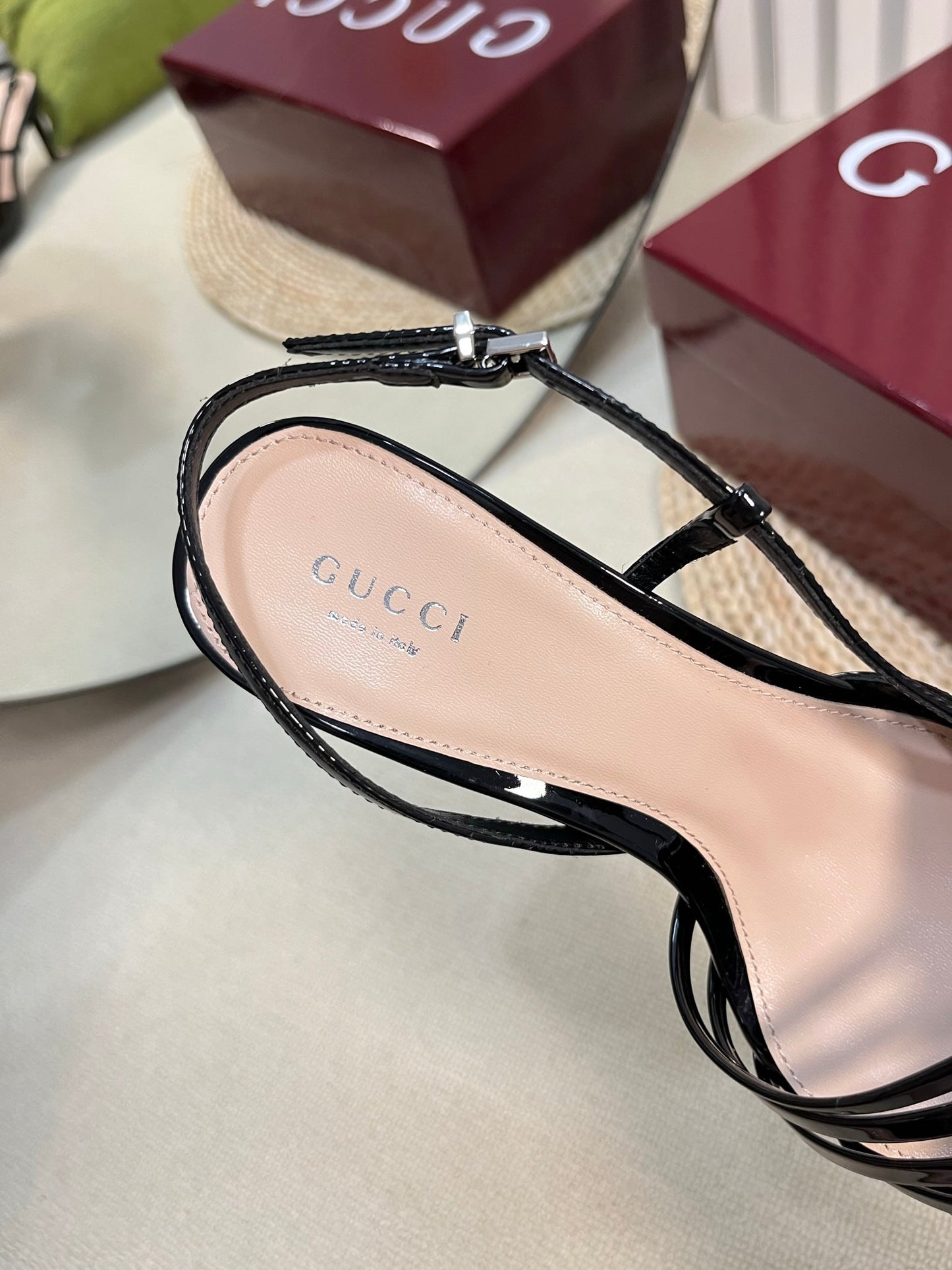 GUCCI SLINGBACK PUMP 6 CM IN BLACK GLOSSY CALFSKIN