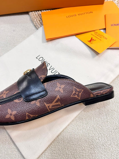 LOUIS VUITTON LV CAPRI OPEN BACK LOAFERS IN CHESTNUT BROWN MONOGRAM CALFSKIN