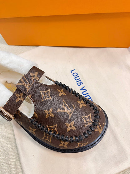 LOUIS VUITTON COLORADO COMFORT MARY JANE IN CHOCOLATE BROWN MONOGRAM CALFSKIN AND SHEARLING LINING