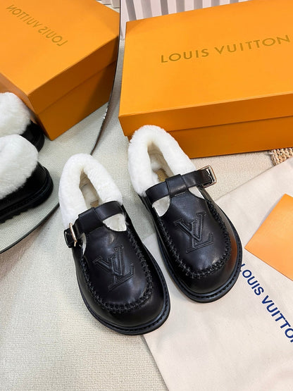 LOUIS VUITTON COLORADO COMFORT MARY JANE IN BLACK CALFSKIN AND SHEARLING LINING