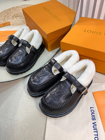 LOUIS VUITTON COLORADO COMFORT MARY JANE IN BLACK CALFSKIN AND SHEARLING LINING