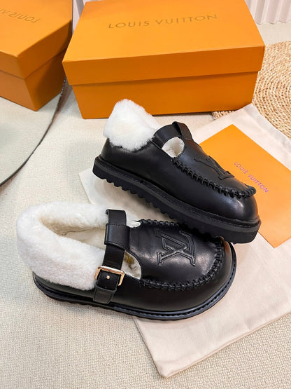 LOUIS VUITTON COLORADO COMFORT MARY JANE IN BLACK CALFSKIN AND SHEARLING LINING