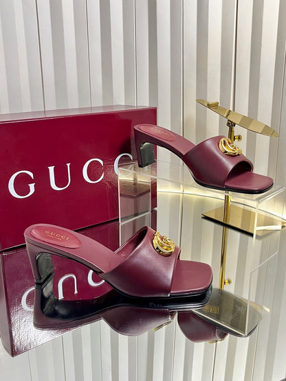 GUCCI 26S HIGH-HEELED SANDALS 45 MM IN DARK RED CALFSKIN