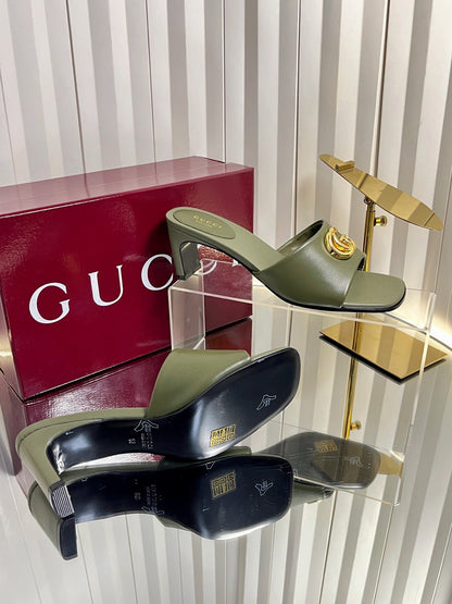 GUCCI 26S HIGH-HEELED SANDALS 45 MM IN MOSS GREEN CALFSKIN