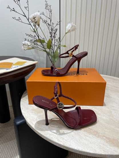 LOUIS VUITTON 6AM HIGH SANDAL 95 MM IN WINE RED PATENT LAMBSKIN