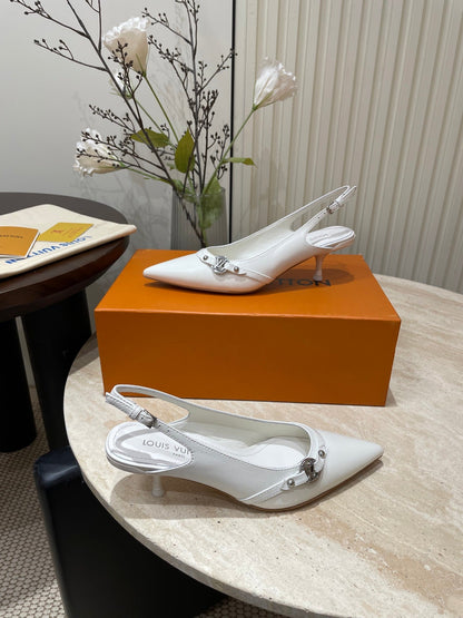 LOUIS VUITTON HIGH SLINGBACKS 5 CM IN WHITE CALFSKIN