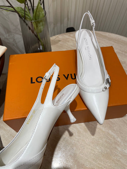 LOUIS VUITTON HIGH SLINGBACKS 5 CM IN WHITE CALFSKIN