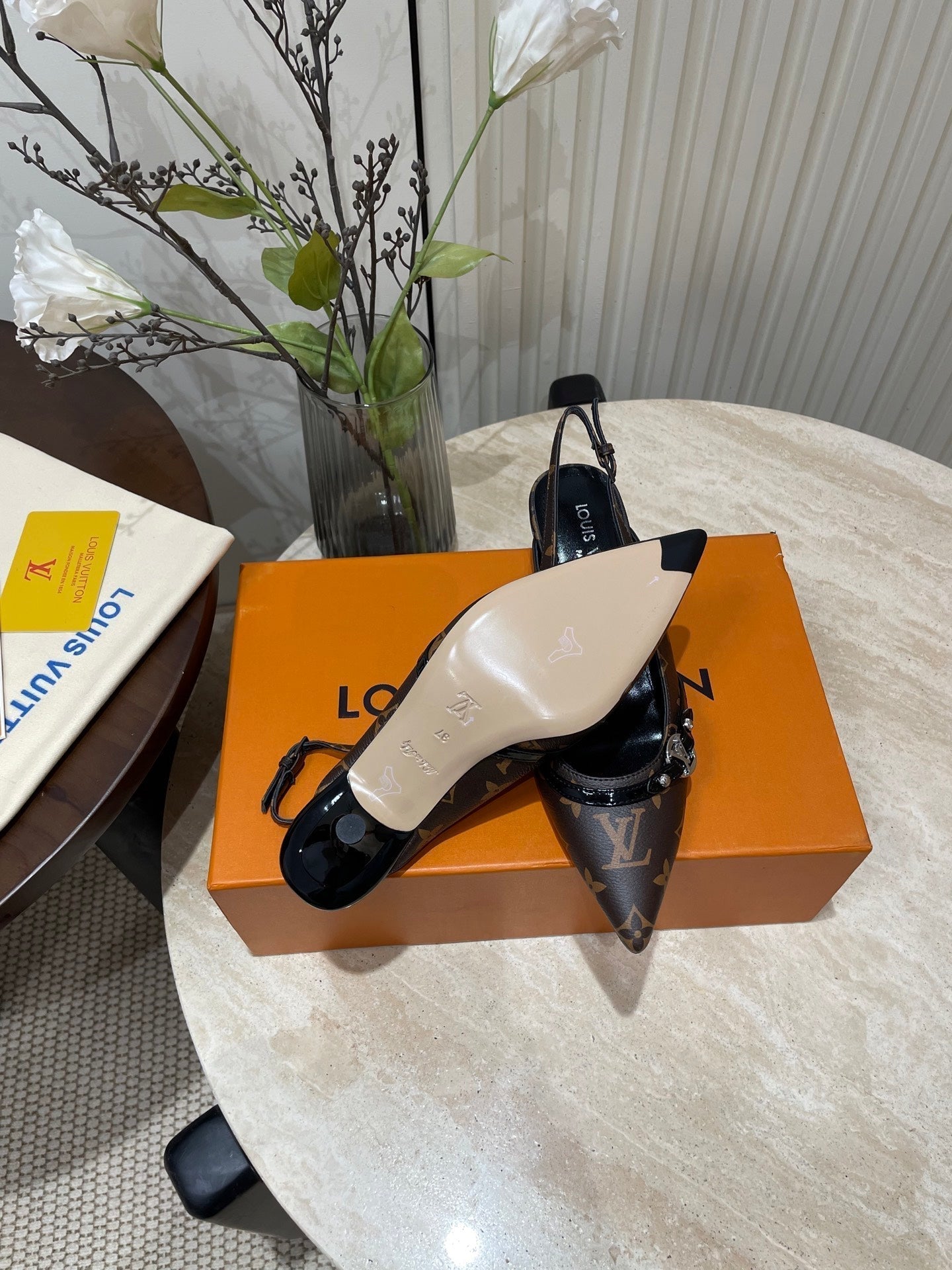 LOUIS VUITTON HIGH SLINGBACKS 5 CM IN CHOCOLATE BROWN MONOGRAM CALFSKIN