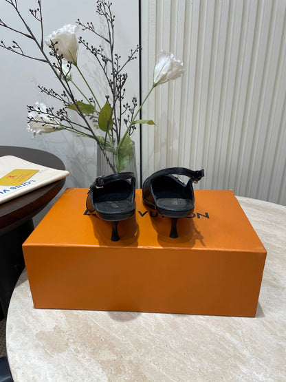 LOUIS VUITTON HIGH SLINGBACKS 5 CM IN BLACK CALFSKIN