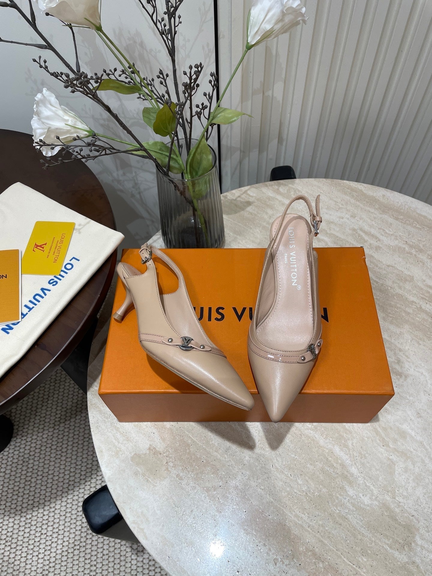 LOUIS VUITTON HIGH SLINGBACKS 5 CM IN BEIGE CREAM CALFSKIN