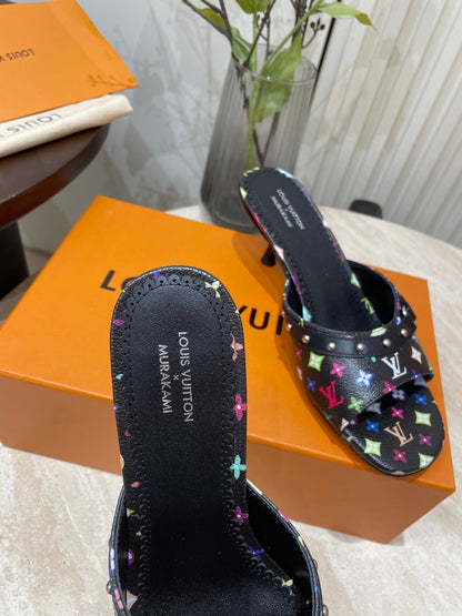 LOUIS VUITTON HIGH 5 CM MULES IN BLACK MONOGRAM LAMBSKIN