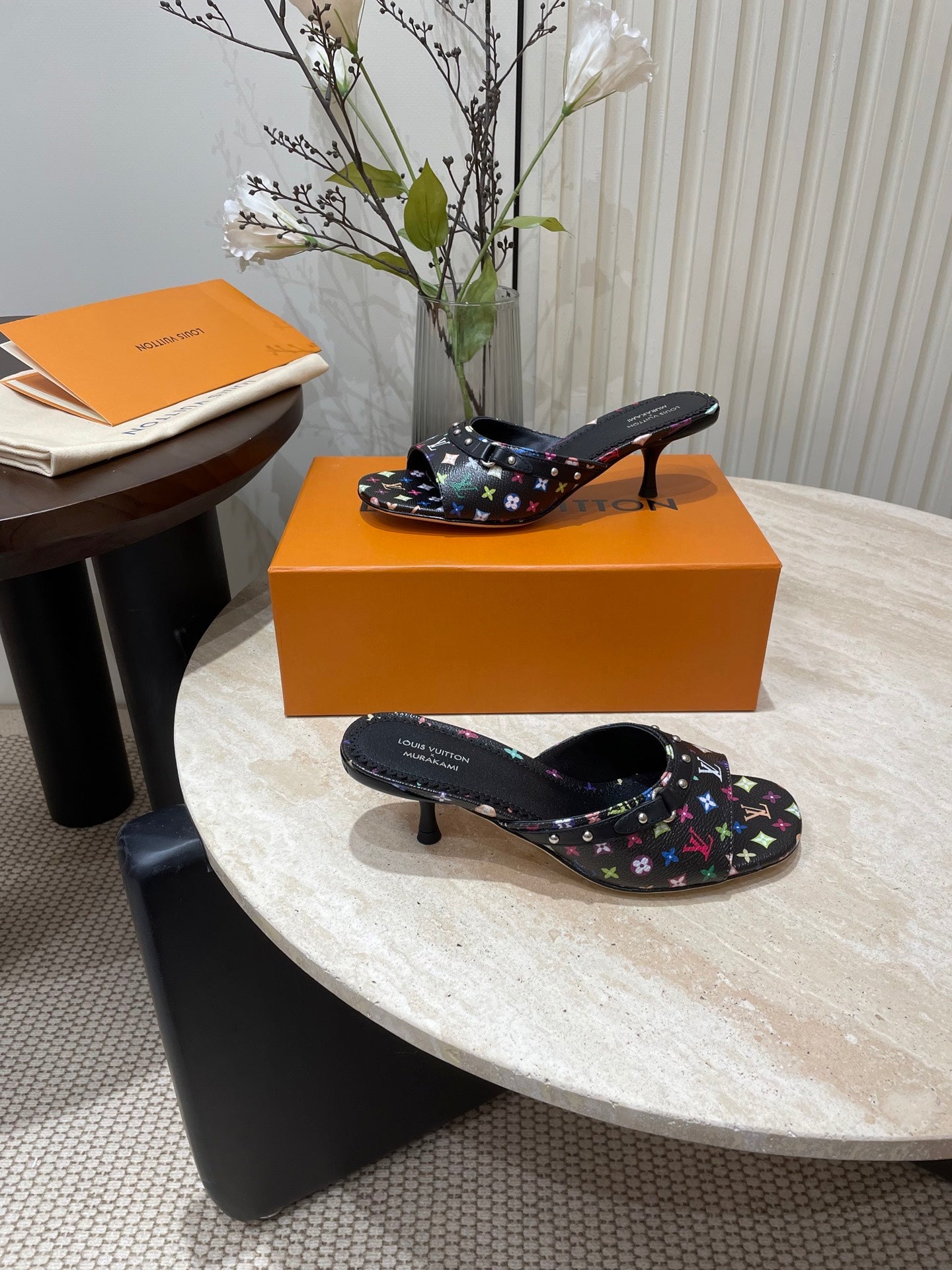 LOUIS VUITTON HIGH 5 CM MULES IN BLACK MONOGRAM LAMBSKIN