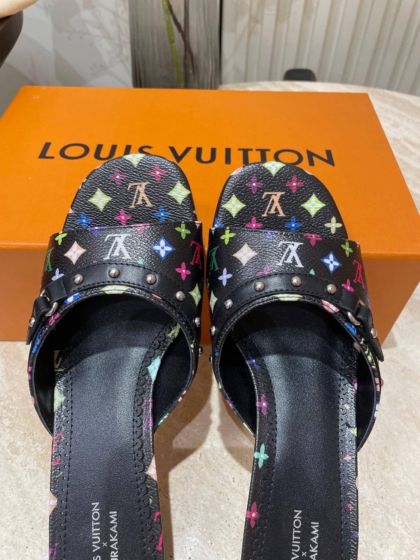 LOUIS VUITTON HIGH 5 CM MULES IN BLACK MONOGRAM LAMBSKIN
