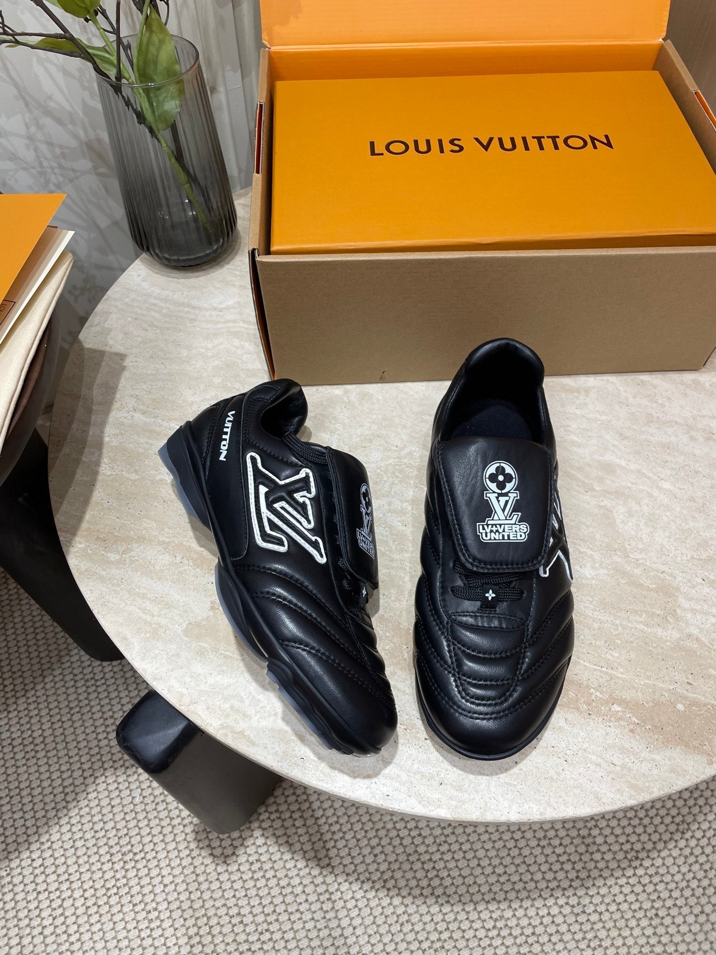LOUIS VUITTON FOOTPRINT SOCCER SNEAKER IN BLACK CALFSKIN