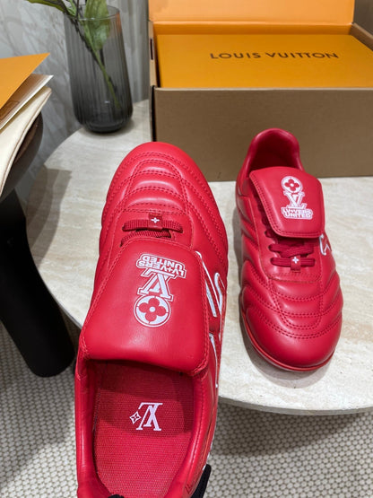 LOUIS VUITTON FOOTPRINT SOCCER SNEAKER IN CHERRY RED CALFSKIN