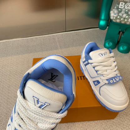 LOUIS VUITTON LV TRAINER MAXI SNEAKER IN WHITE MIX OCEAN BLUE CALFSKIN