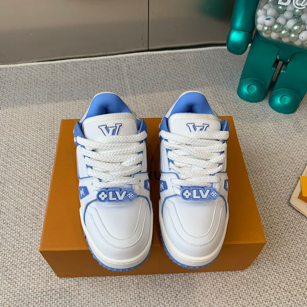 LOUIS VUITTON LV TRAINER MAXI SNEAKER IN WHITE MIX OCEAN BLUE CALFSKIN