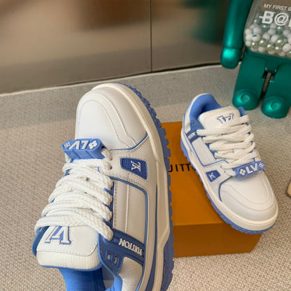 LOUIS VUITTON LV TRAINER MAXI SNEAKER IN WHITE MIX OCEAN BLUE CALFSKIN