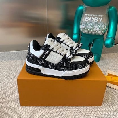 LOUIS VUITTON LV TRAINER MAXI SNEAKER IN WHITE MIX BLACK CALFSKIN