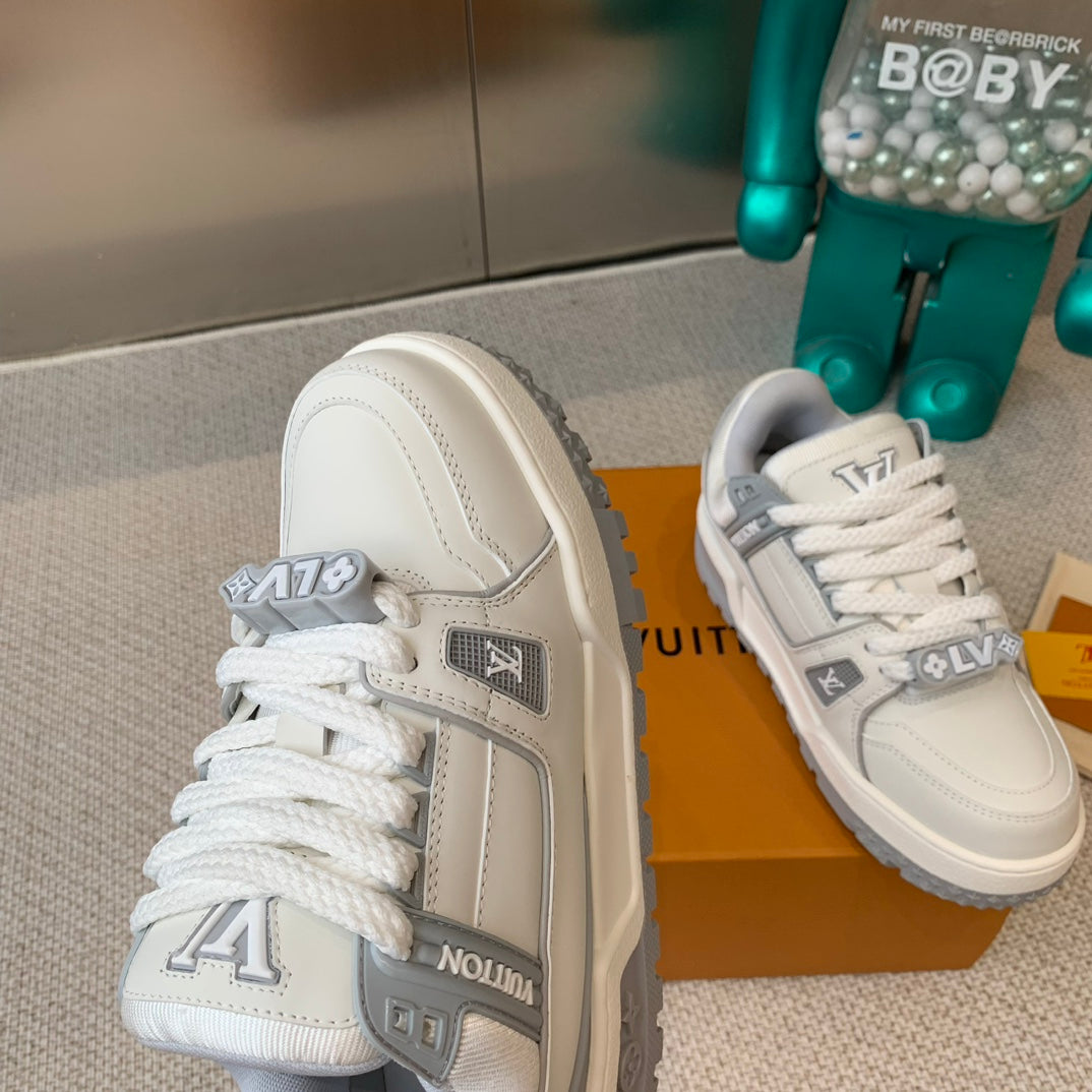 LOUIS VUITTON LV TRAINER MAXI SNEAKER IN WHITE MIX DOVE GRAY CALFSKIN