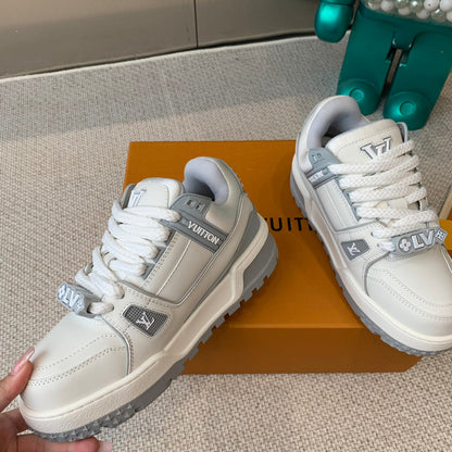 LOUIS VUITTON LV TRAINER MAXI SNEAKER IN WHITE MIX DOVE GRAY CALFSKIN