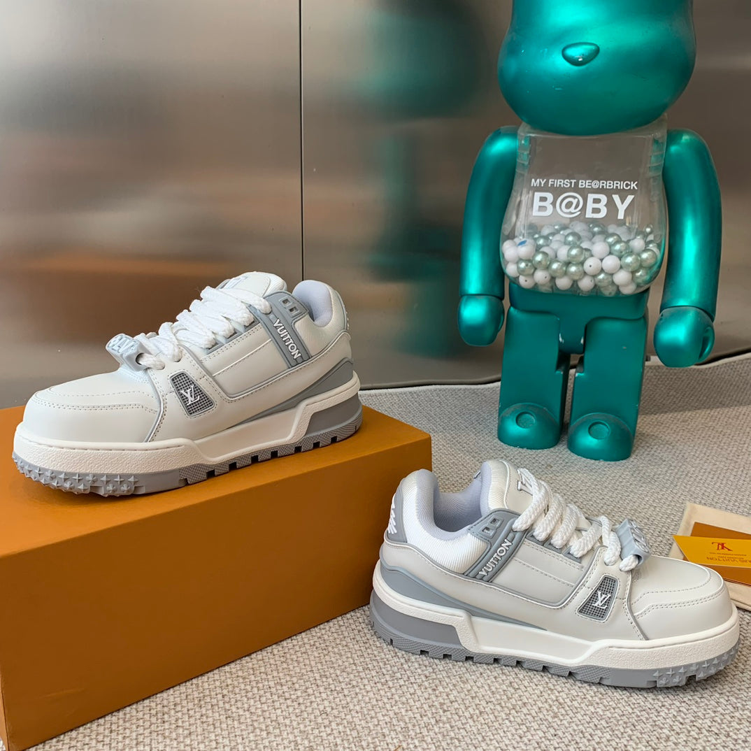 LOUIS VUITTON LV TRAINER MAXI SNEAKER IN WHITE MIX DOVE GRAY CALFSKIN