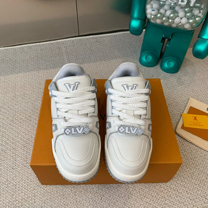 LOUIS VUITTON LV TRAINER MAXI SNEAKER IN WHITE MIX DOVE GRAY CALFSKIN