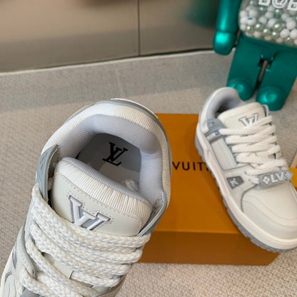 LOUIS VUITTON LV TRAINER MAXI SNEAKER IN WHITE MIX DOVE GRAY CALFSKIN