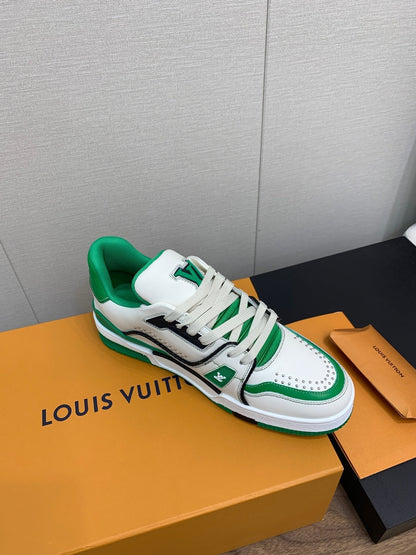 LOUIS VUITTON LV WOMEN'S TRAINER IN WHITE MIX GREEN CALFSKIN