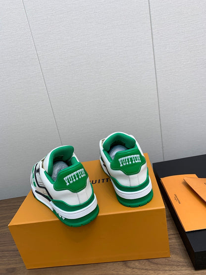LOUIS VUITTON LV WOMEN'S TRAINER IN WHITE MIX GREEN CALFSKIN