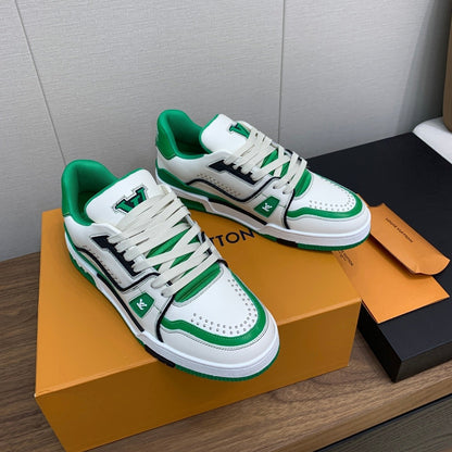 LOUIS VUITTON LV WOMEN'S TRAINER IN WHITE MIX GREEN CALFSKIN