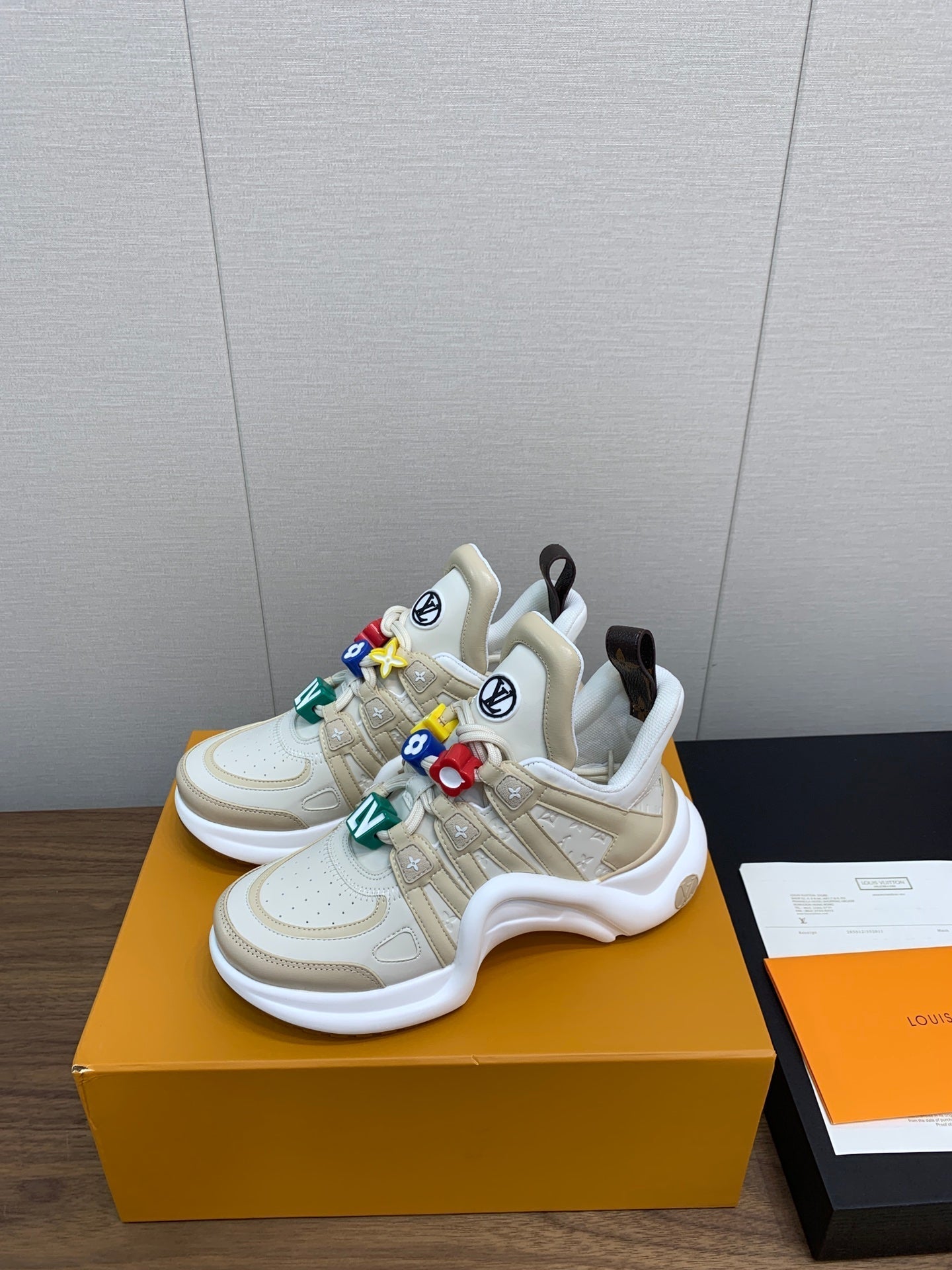LOUIS VUITTON LV ARCHLIGHT SNEAKER BEIGE MIX CAMEL BROWN CALFSKIN