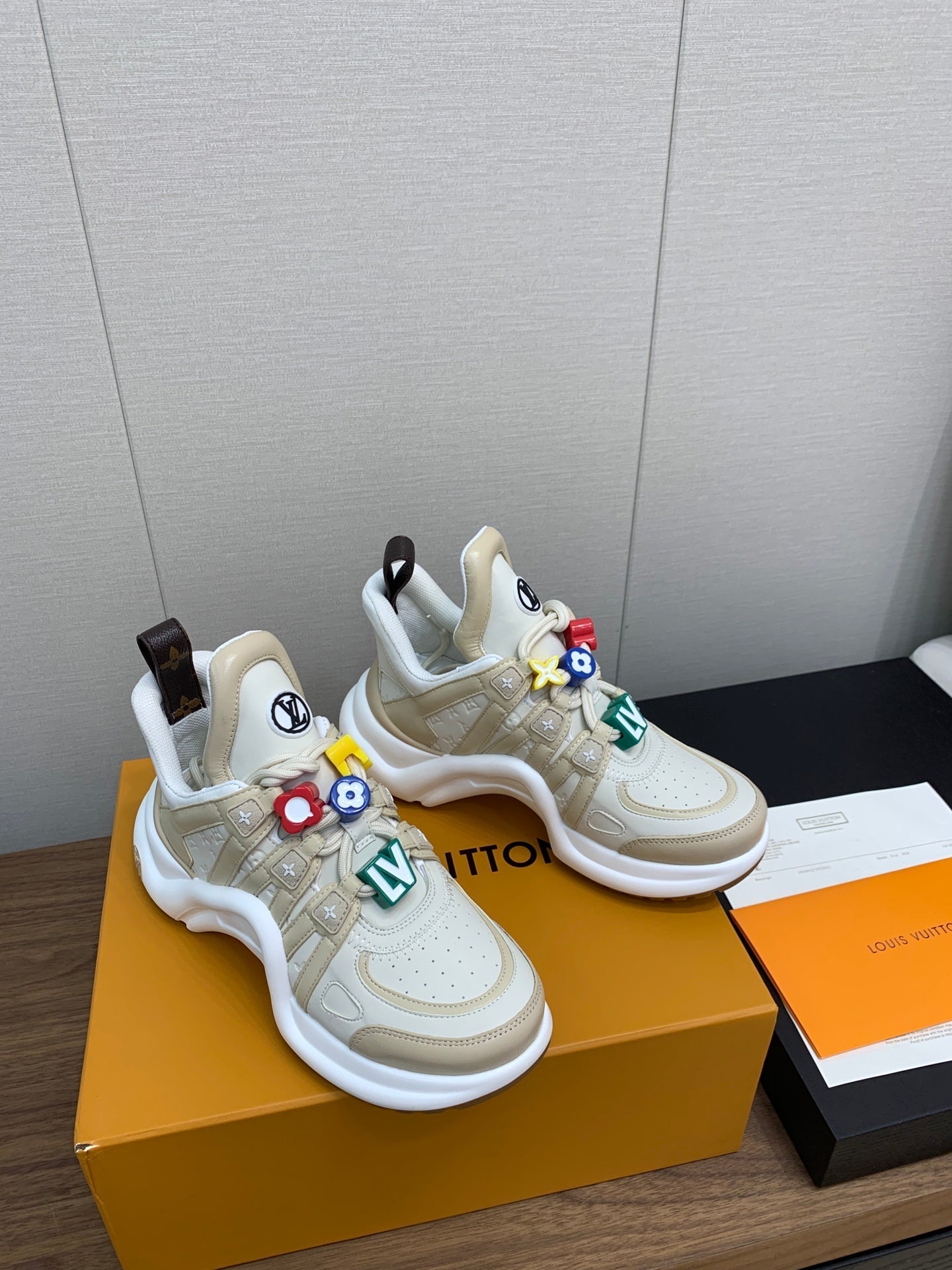 LOUIS VUITTON LV ARCHLIGHT SNEAKER BEIGE MIX CAMEL BROWN CALFSKIN