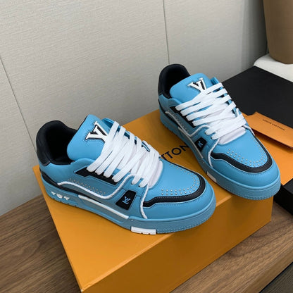 LOUIS VUITTON LV WOMEN'S TRAINER IN CERULEAN BLUE CALFSKIN