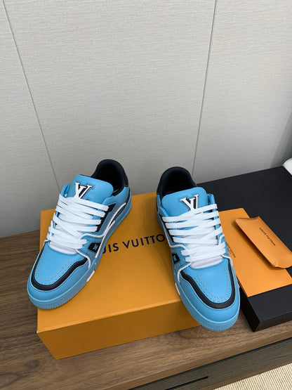 LOUIS VUITTON LV WOMEN'S TRAINER IN CERULEAN BLUE CALFSKIN