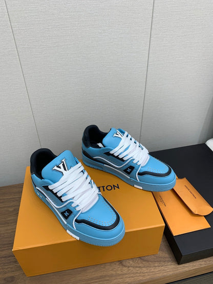 LOUIS VUITTON LV WOMEN'S TRAINER IN CERULEAN BLUE CALFSKIN