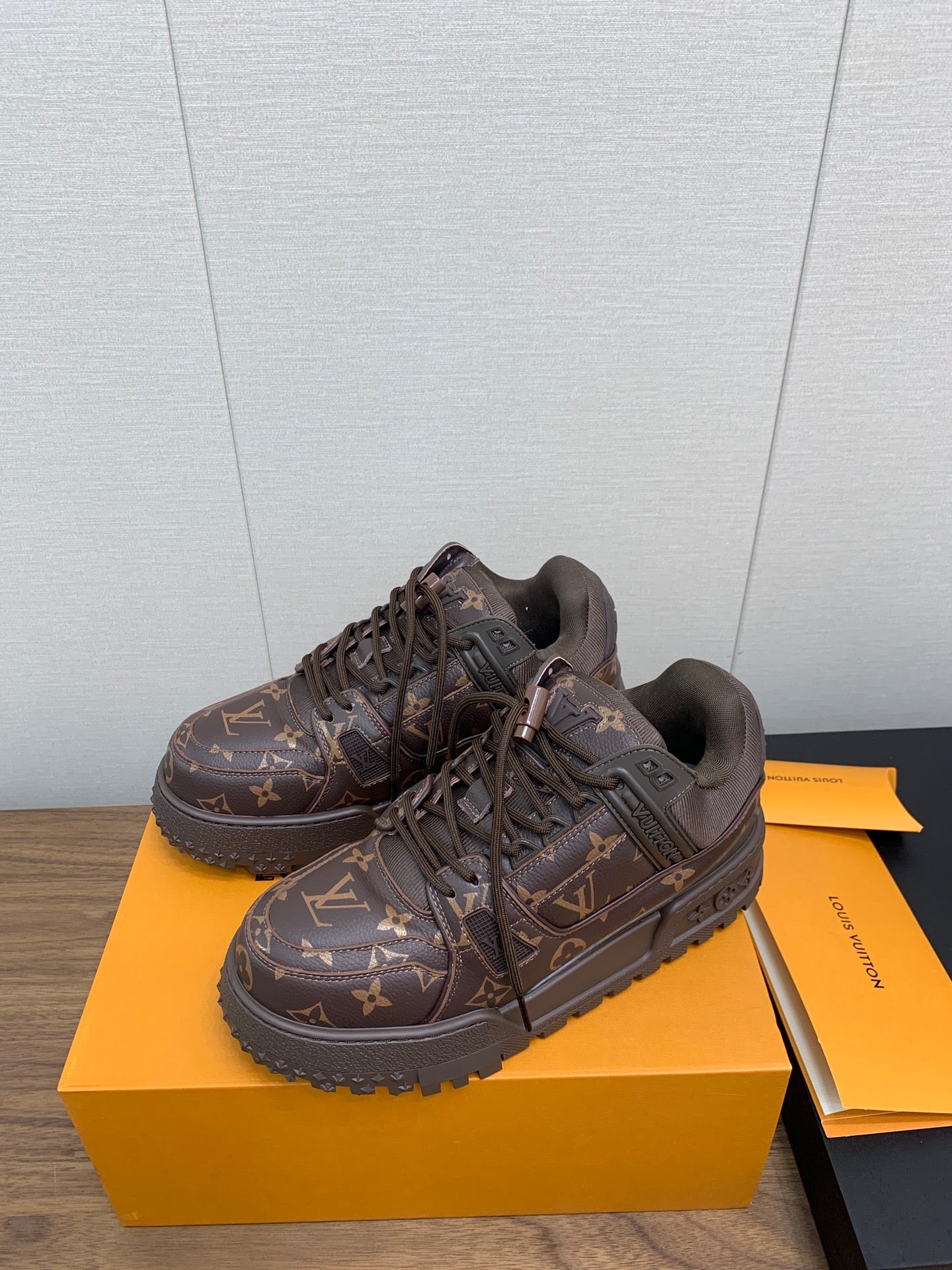 LOUIS VUITTON LV TRAINER IN CHOCOLATE BROWN MONOGRAM CALFSKIN