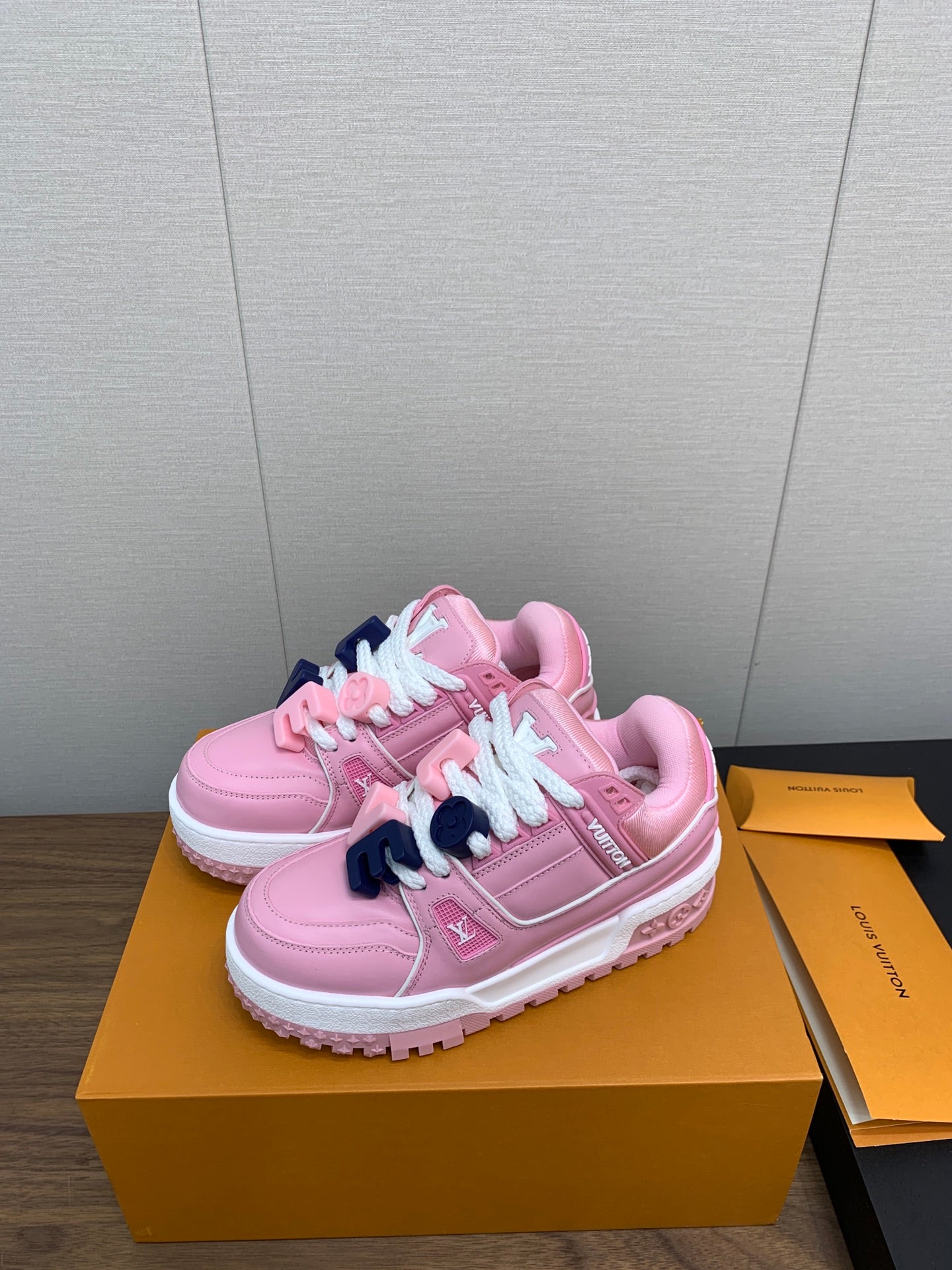 LOUIS VUITTON LV TRAINER IN LIGHT PINK CALFSKIN