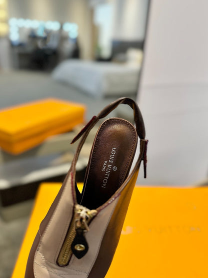 LOUIS VUITTON ALLURE HIGH 8 CM SLINGBACK IN CHOCOLATE MIX SAND BROWN CALFSKIN