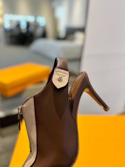 LOUIS VUITTON ALLURE HIGH 8 CM SLINGBACK IN CHOCOLATE MIX SAND BROWN CALFSKIN