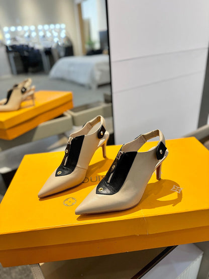 LOUIS VUITTON ALLURE HIGH 8 CM SLINGBACK IN SAND BROWN CALFSKIN