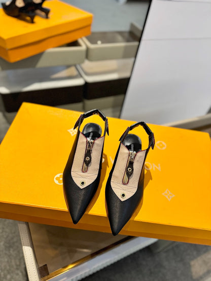 LOUIS VUITTON ALLURE HIGH 4.5 CM SLINGBACK IN BLACK MIX SAND BROWN CALFSKIN