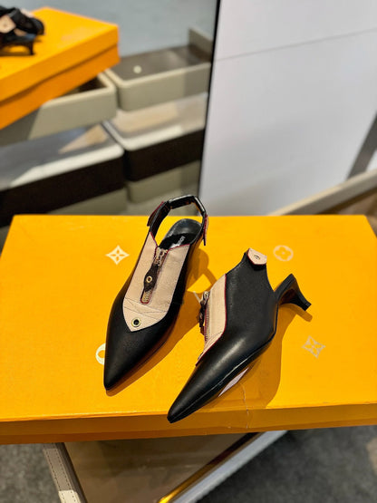 LOUIS VUITTON ALLURE HIGH 4.5 CM SLINGBACK IN BLACK MIX SAND BROWN CALFSKIN