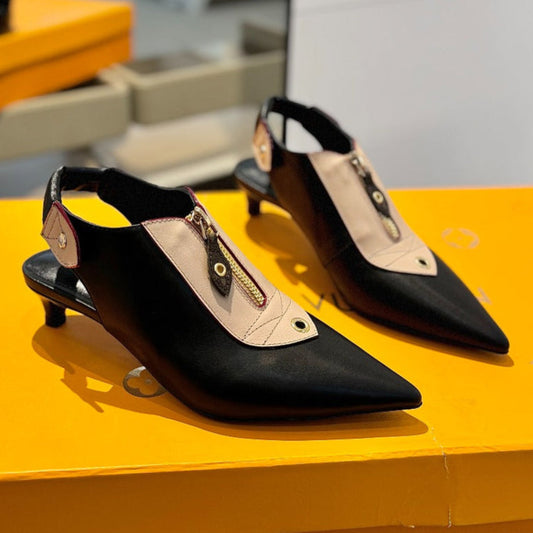 LOUIS VUITTON ALLURE HIGH 4.5 CM SLINGBACK IN BLACK MIX SAND BROWN CALFSKIN